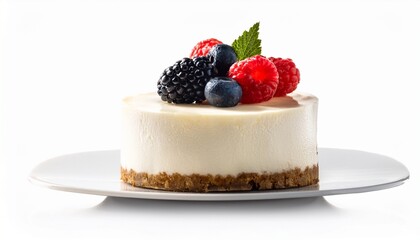 a small white cheesecake with berries on top