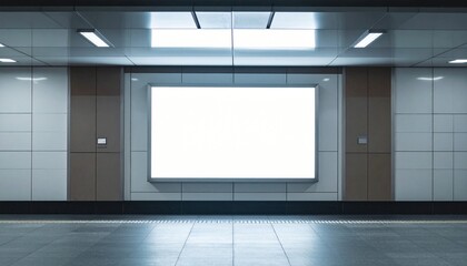 White Billboard in Metro Station - Billboard at Train Stop in Metropolis - Background for Mockup and Placement for Advertisement - Horizontal Blank Poster Whitebox Template