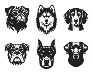 Different dog breed head mascot set bundle vector illustration isolated on white background