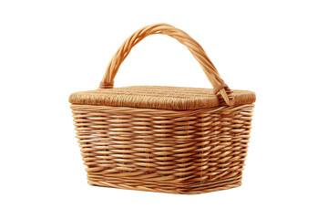 Obraz premium Woven wicker picnic basket with handle on a transparent background vector, perfect for outdoor dining, summer gatherings, and rustic decor