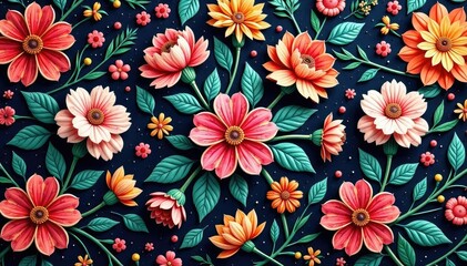 Intricate floral textile design, repeating motif , design, retro