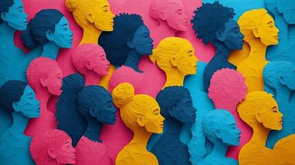 Group of diverse people in papercut style standing