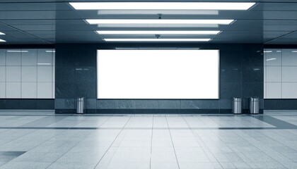 White Billboard in Metro Station - Billboard at Train Stop in Metropolis - Background for Mockup and Placement for Advertisement - Horizontal Blank Poster Whitebox Template