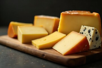 Fototapeta premium Artisanal cheese selection, minimalist styling, appetizer, still life