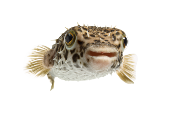 Closeup of a Spotted Pufferfish on a Transparent Background Vector, showcasing its unique pattern and comical expression Concept of marine life, wildlife, and underwater creatures