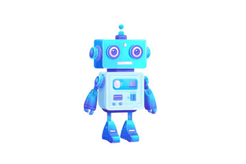 Fototapeta premium Cute cartoon robot character with blue and white design on a transparent background vector, concept of artificial intelligence, robotics, and futuristic technology