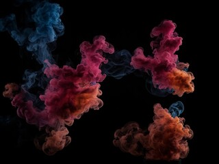 Zwei aufsteigende Farbnebel in Violett und Orange-Blau mit t&auml;nzerischer Bewegung auf dunklem Hintergrund