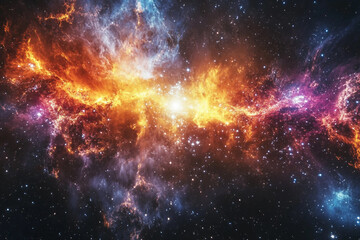 Fototapeta premium Generative AI visual representation of cosmic galaxy formation with glowing stars and nebulae for astronomy and research concepts