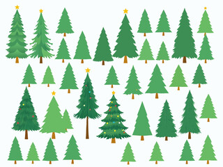 set of green christmas trees background