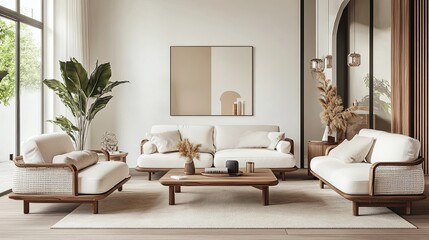 Scandi-style living room with soft furniture and light tones.