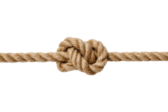 Closeup of a tightly tied nautical rope knot on a transparent background vector, symbolizing strength, connection, and unity