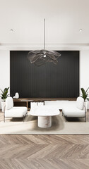 white room and black panels wall background and decor living room 3D illustration rendering