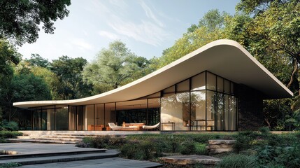 Wave Shaped Bungalow with Partial Overhang