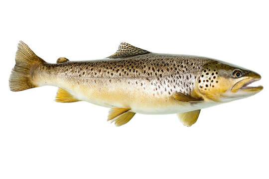 Freshly caught brown trout fish with detailed spots on a transparent background vector, showcasing wildlife and angling