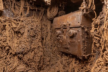 Rusty, Mud-Covered Machinery in a Sunken Shipwreck