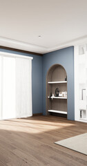Mockup with room interior on light blue wall in modern white floor. 3d rendering
