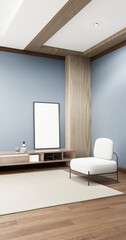 Mockup with room interior on light blue wall in modern white floor. 3d rendering