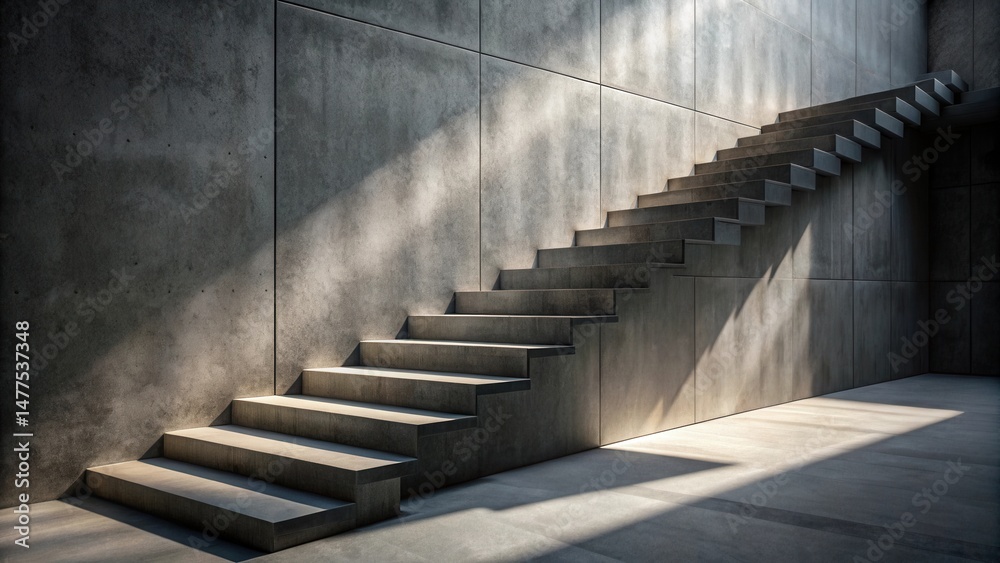 Aufkleber modern concrete staircase ascending towards sunlight in minimalist architectural setting