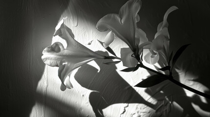 Elegant monochrome flower close up dramatic lighting soft petals botanical photography