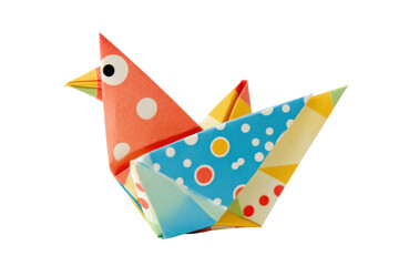 Colorful origami bird with polka dots on a transparent background vector Concept of paper art, creativity, and childhood