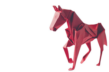 Red origami horse on a transparent background vector, symbolizing creativity, craftsmanship, and the art of paper folding