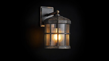 Rustic wall-mounted outdoor lantern with frosted glass