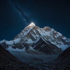 The night sky over Lhotse glitters with a billion stars, and the peak glows under the full moon like a silver guardian watching over the silent world below.