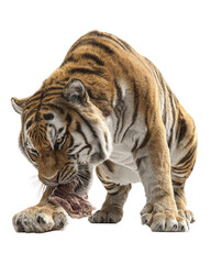 Obraz premium Majestic tiger fiercely holding its prey in a lush jungle setting, showcasing the raw power of wildlife