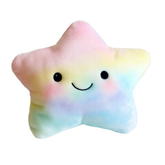Adorable Pastel Star Plush Toy with Smiling Face for Kids, Nursery, or Baby Room Decor - Isolated on Transparent Background PNG