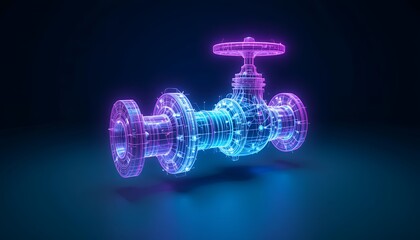Valve Wireframe Neon Lights on Dark Background