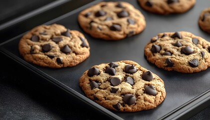 Freshly Baked Chocolate Chip Cookies on a Baking Tray