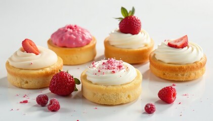 Elegant pastry display, pristine white backdrop , minimal, whipped