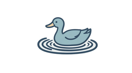 Obraz premium Simple line drawing of a blue duck swimming on rippling blue water. Minimalist illustration. on a transparent background.