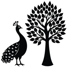 Fototapeta premium A black bird stands next to a tree with a bird on it