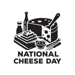 National Cheese Day Silhouette Vector Illustration, Solid White Background.