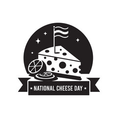 National Cheese Day Silhouette Vector Illustration, Solid White Background.