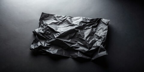 A dramatic close-up showcasing a crumpled sheet of dark paper against a matching backdrop