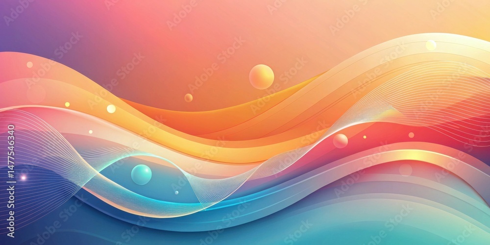Poster abstract colorful wave pattern background design with smooth gradient transitions and floating spher