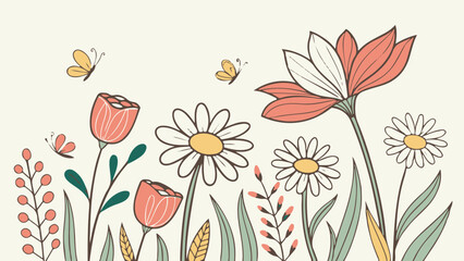 Blooming Flowers in a Sunny Meadow with Bees and Butterflies
