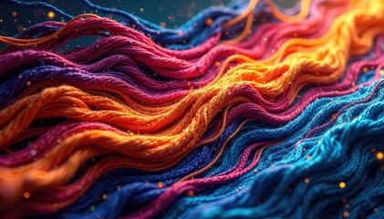 Interwoven threads forming complex geometric race pattern on fabric , composition, angles, geometric