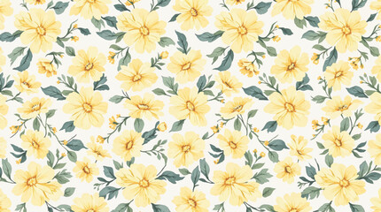 Seamless pattern with yellow flowers, Watercolor floral background