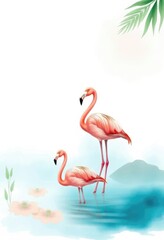 Obraz premium Elegant Flamingos in Serene Waters A Watercolor Painting