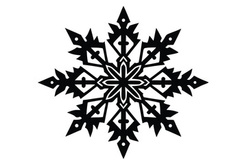 Obraz premium Intricate snowflake illustration showcases elaborate symmetrical shapes in striking black on a white background