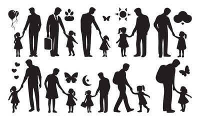 Set of father and daughter silhouette icon vector Happy Fathers Day