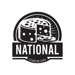 National Cheese Day Silhouette Vector Illustration, Solid White Background.