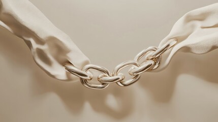 Creamy silk drapes around a chunky metal chain necklace