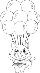 cartoon image of kitten and hot air balloon