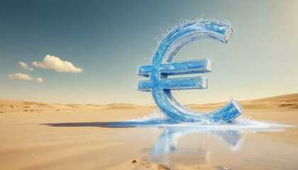 Euro symbol melting in the desert.