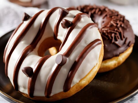 Delicious Chocolate and White Striped Donuts with Chocolate Chips