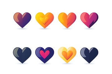 Series of Vector Heart Icons Including Classic and Modern Designs